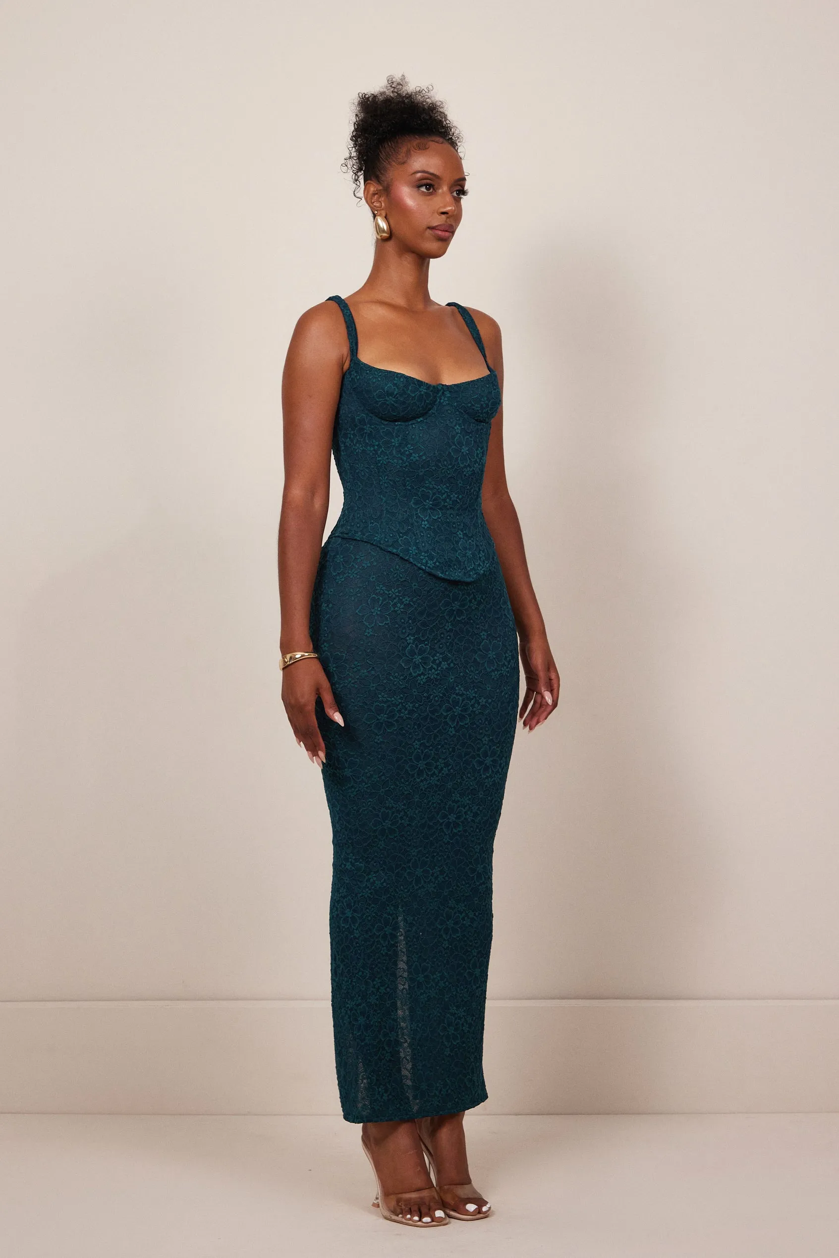 The Cinched Lace Corset Maxi Set - Teal