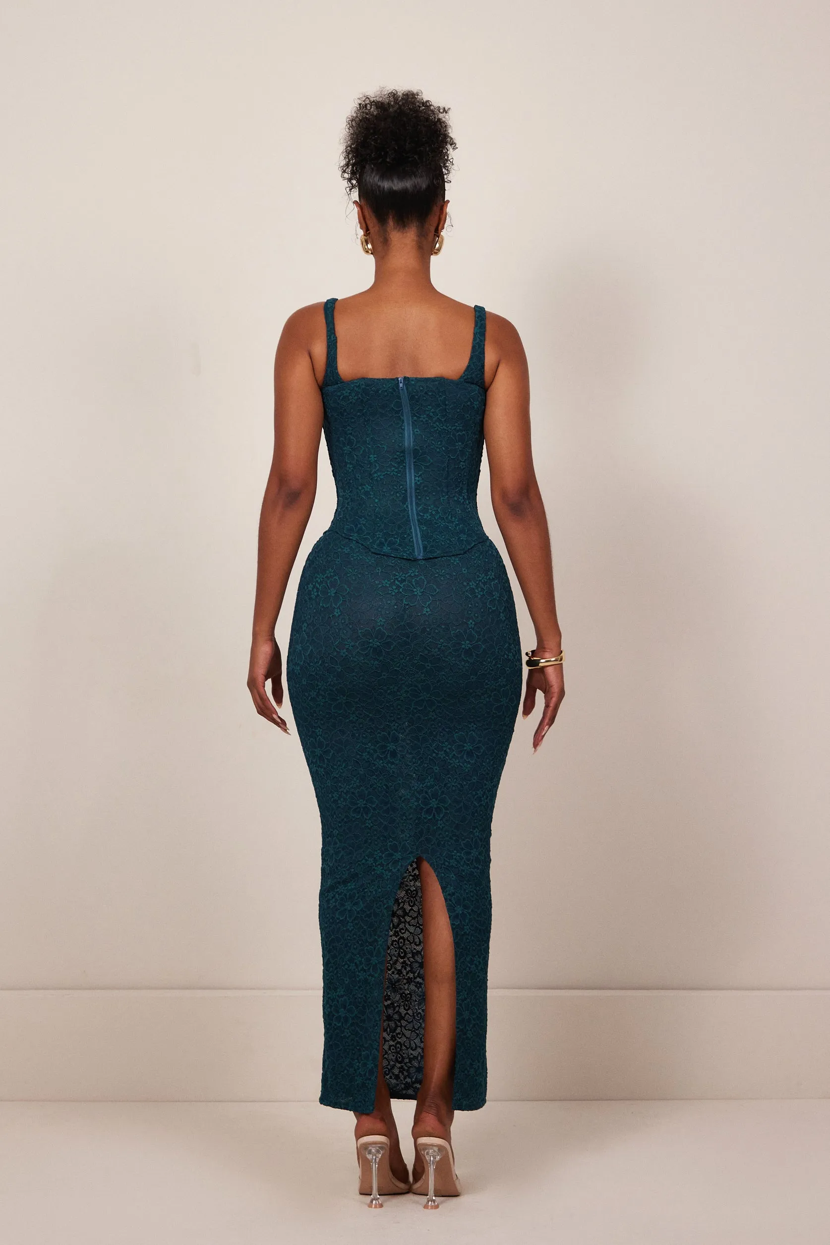 The Cinched Lace Corset Maxi Set - Teal