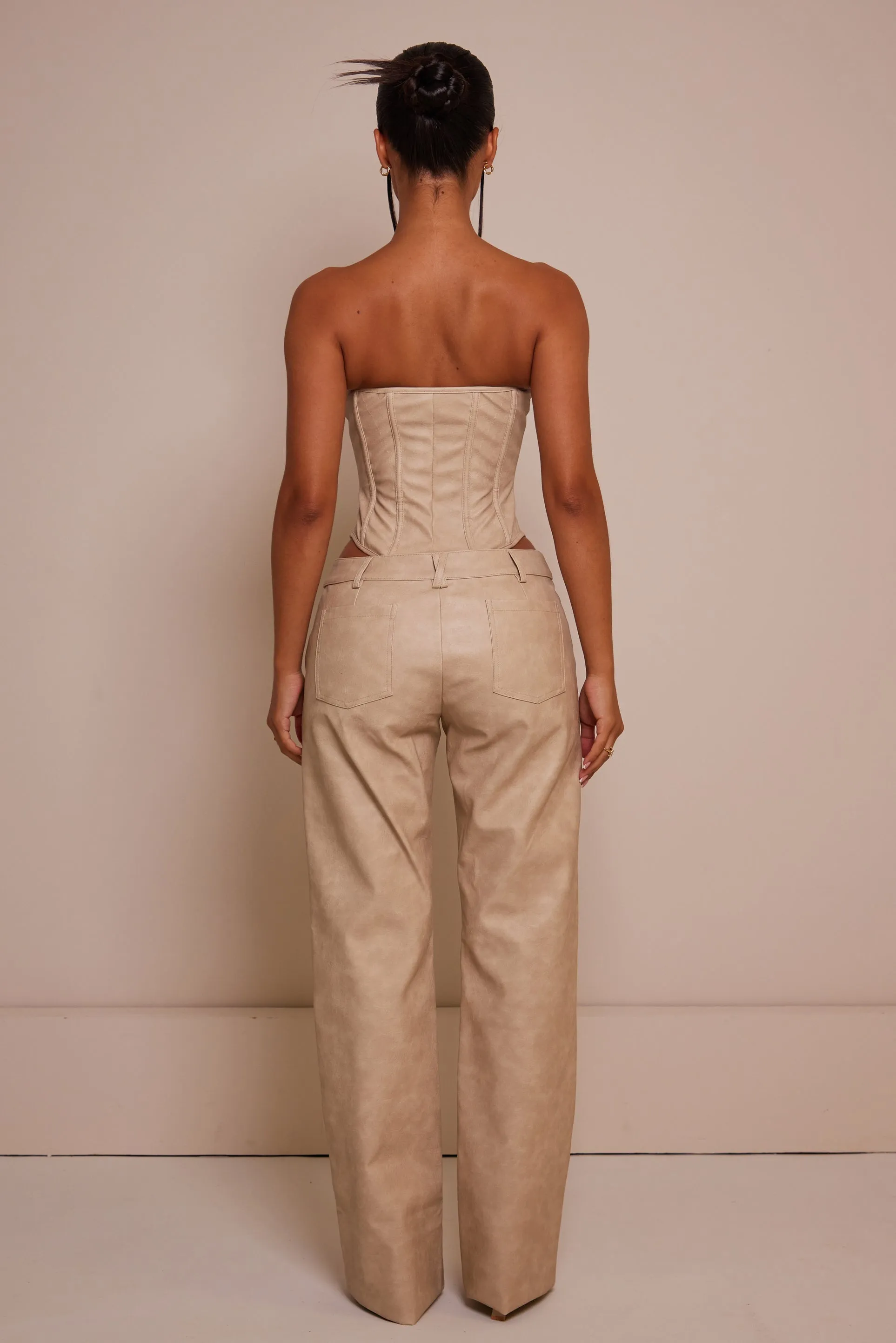 The clasp detail leather corset - Cream Wash