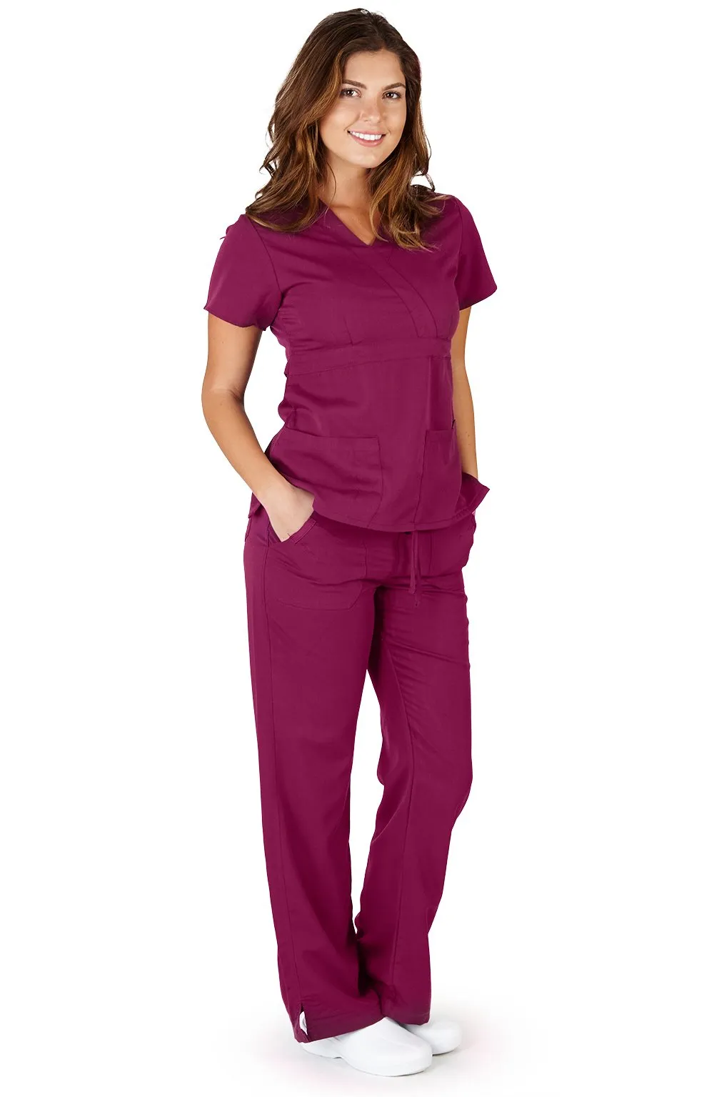 UltraSoft Premium Mock Wrap Medical Nursing Scrubs Set For Women - JUNIOR FIT