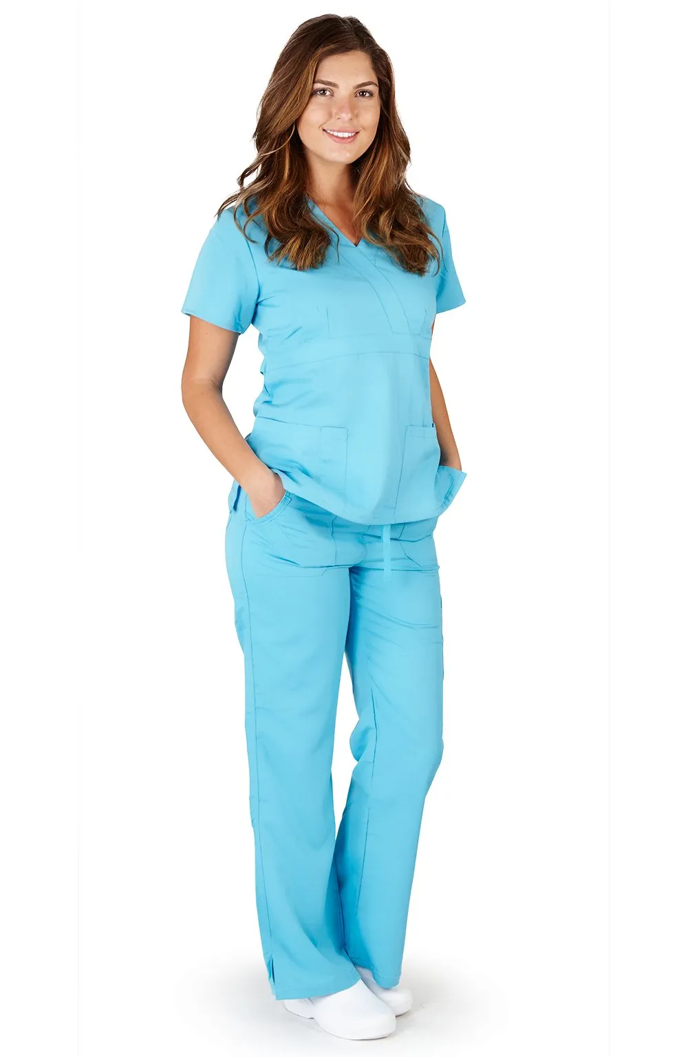 UltraSoft Premium Mock Wrap Medical Nursing Scrubs Set For Women - JUNIOR FIT