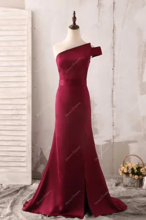 Wine One Shoulder Mermaid Elegant Long Simple Dress