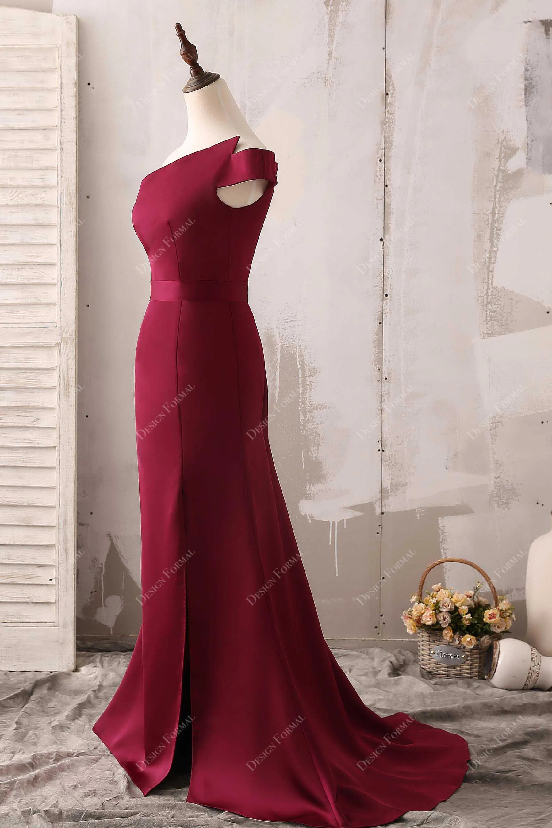 Wine One Shoulder Mermaid Elegant Long Simple Dress