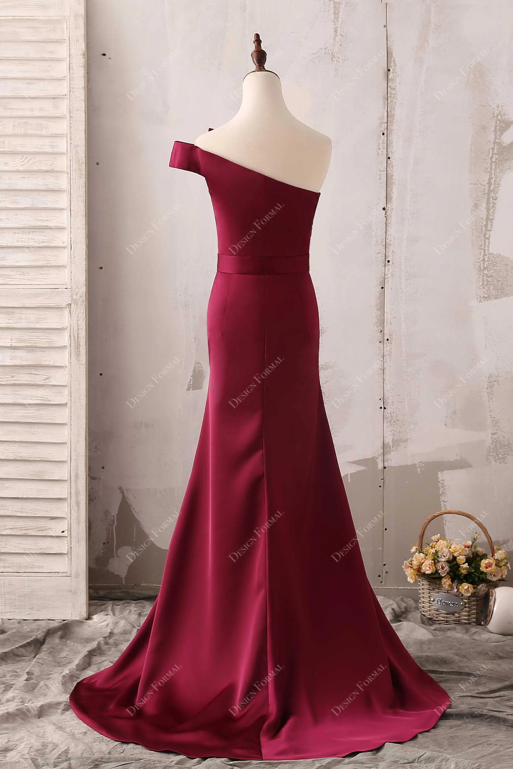 Wine One Shoulder Mermaid Elegant Long Simple Dress