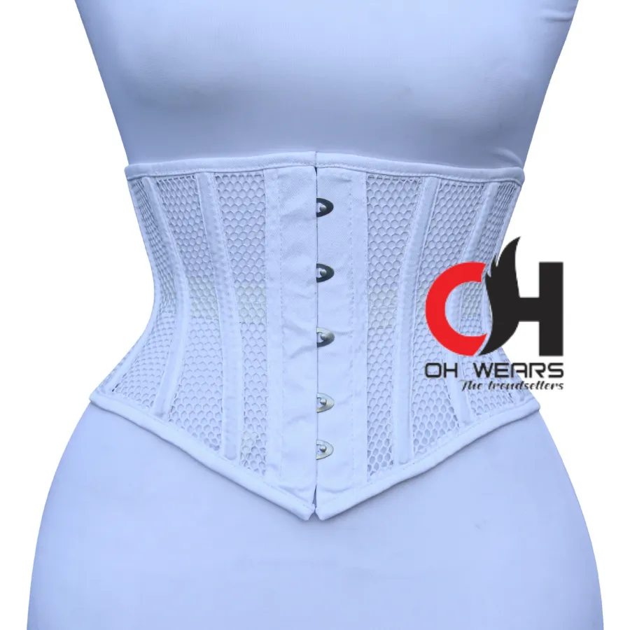 Women White Mesh Underbust Corset Steel Boned Waist Cincher Trainer