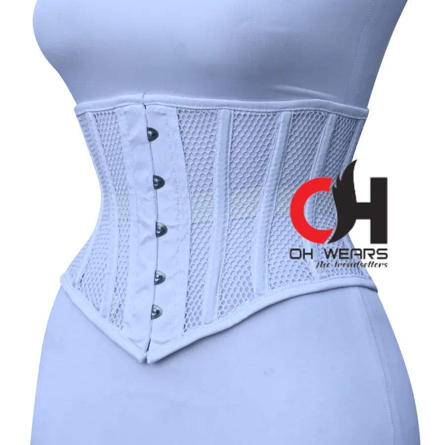 Women White Mesh Underbust Corset Steel Boned Waist Cincher Trainer